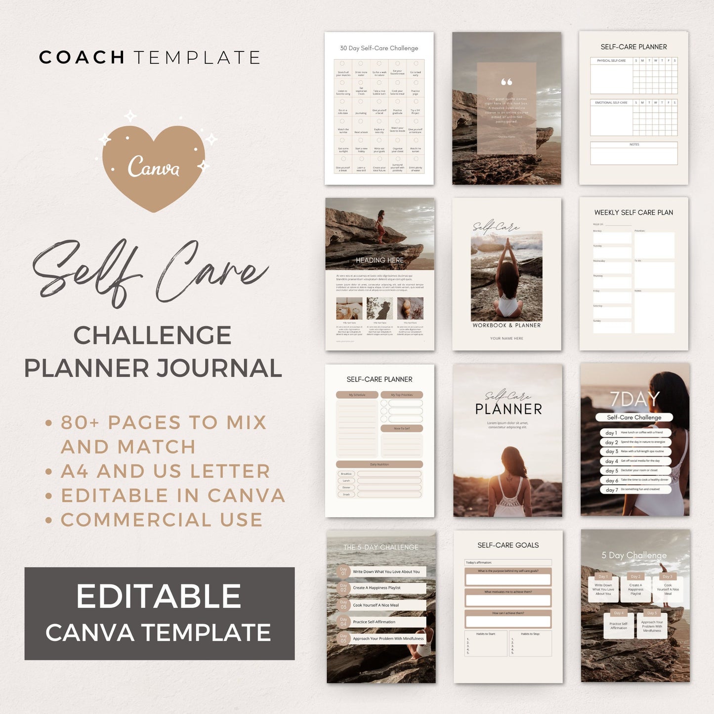 Self Care Challenge Planner Journal Canva Template - CoachTemplate.com 32CTSC

Editable Self Care Challenge Planner Journal Canva Template | Commercial Use Workbook Lead Magnet Coach Spiritual business content creator