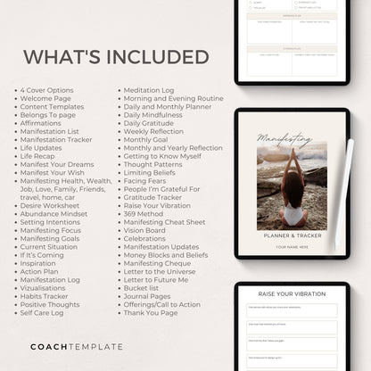 Editable Manifesting ebook Planner Workbook Journal Canva Template | Commercial Use Manifestation Lead Magnet for life, wellness spiritual coach, blogger small business, or content creator. CT039

CoachTemplate.com