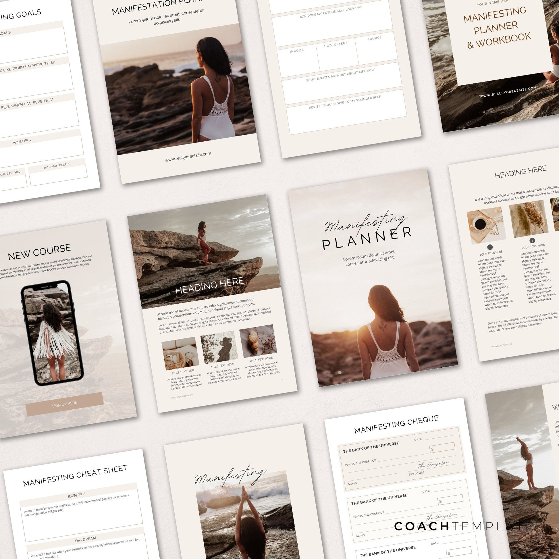 Editable Manifesting ebook Planner Workbook Journal Canva Template | Commercial Use Manifestation Lead Magnet for life, wellness spiritual coach, blogger small business, or content creator. CT039

CoachTemplate.com