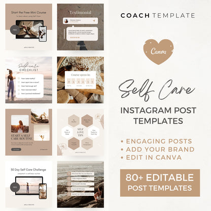 Editable Self Care Instagram and Social Media Posts Canva Template | Challenge Lead Magnet | Life Coach Wellness Blogger Content Creator