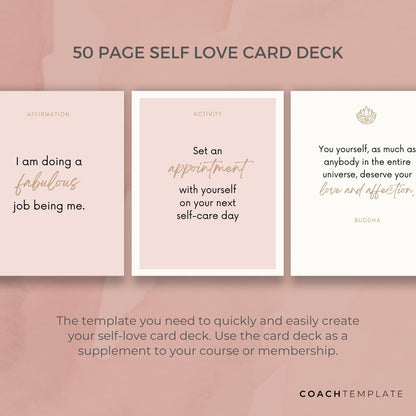 Self Love Card Deck Editable Canva Template | Journal Prompts Affirmations Quotes Activities | Wellness Life Coach Business | Commercial Use
