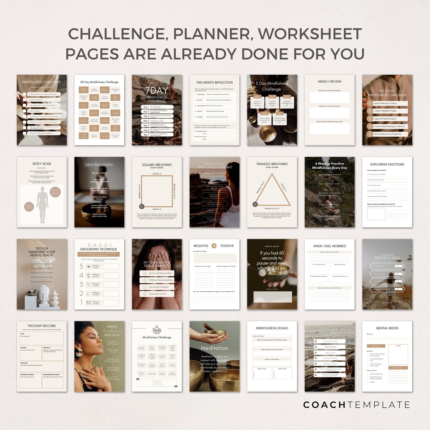 Editable Mindfulness Challenge Planner Journal Canva Template | Commercial Use Workbook Lead Magnet Coach Spiritual business content creator

Mindfulness Challenge Planner Journal Workbook Canva Template - CoachTemplate.com CT042