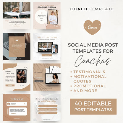 Editable Social Media Posts for Coaches | Canva Template for Life Wellness Business Spiritual Coach Blogger | Testimonials Motivation Quotes