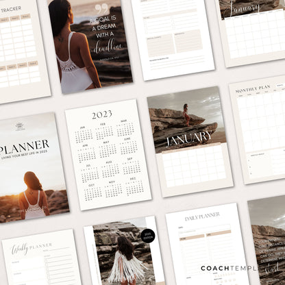 Editable 2023 Calendar Planner Canva Template | Undated Monthly Weekly Daily Planner | Life Coach Business Content Creator Commercial Use

Includes goal productivity habit mood trackers and more. 

CT055 CoachTemplate.com