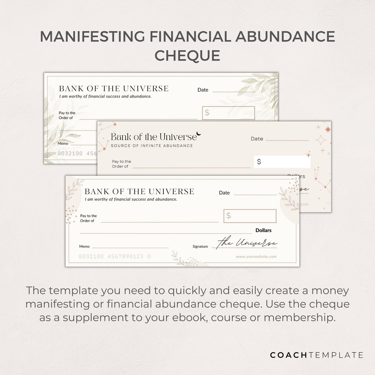 Editable Money Manifesting Cheque, Financial Abundance Manifestation Check Canva Template, Mindset Life Coach Small Business, Commercial Use, Law of Attraction, Done-for-you Content Design Template


CoachTemplate.com CT057
