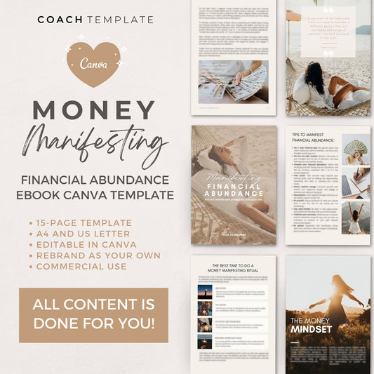 Money Manifesting eBook Canva Template, Financial Abundance Manifestation, Mindset Life Coach Small Business, Lead Magnet Commercial Use LOA