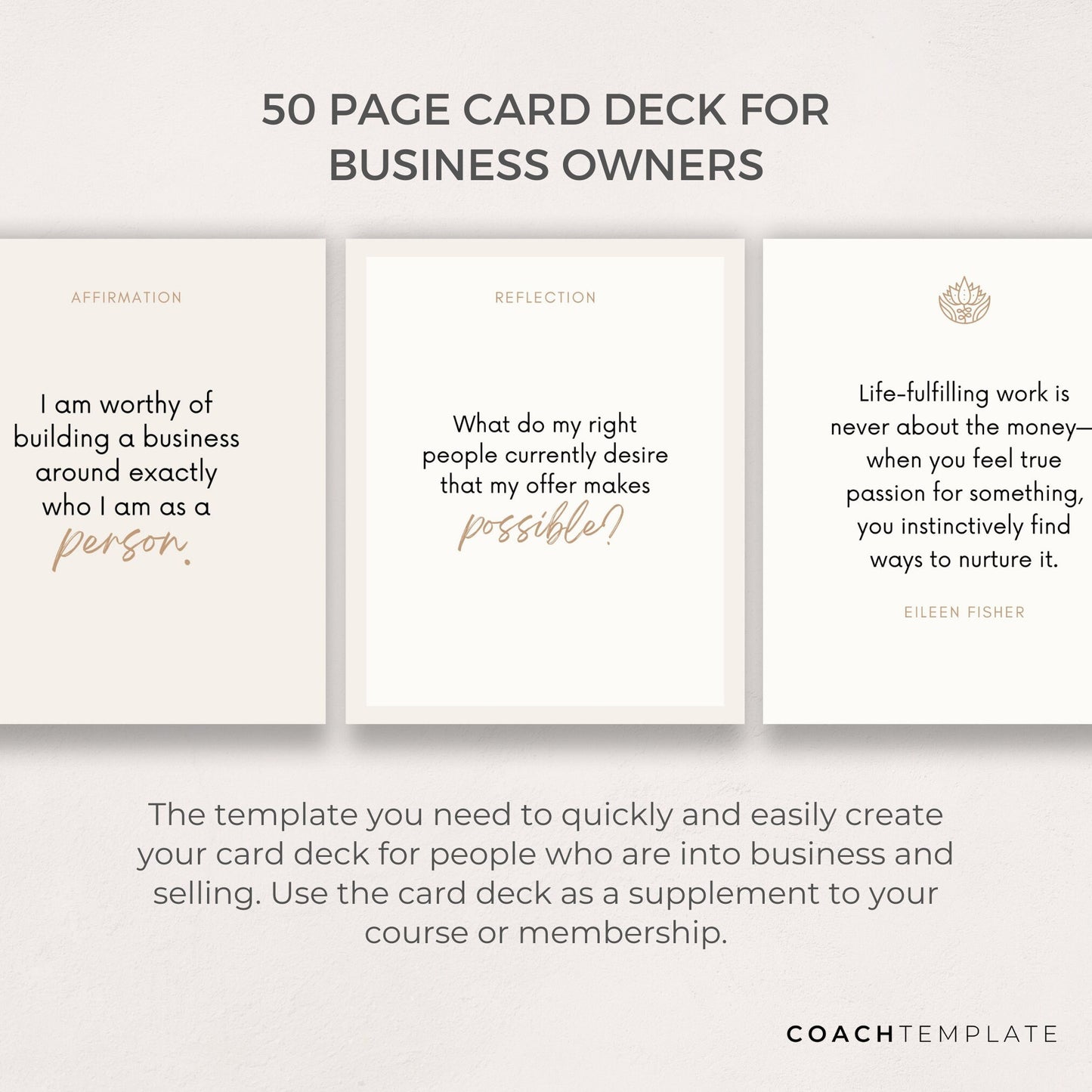 Card Deck Template for Coaching Business | Canva Template with Affirmations Motivational Quotes Activities Journal Prompts | Commercial Use 50 Card deck template for coaches and business owners. By CoachTemplate.com CT059