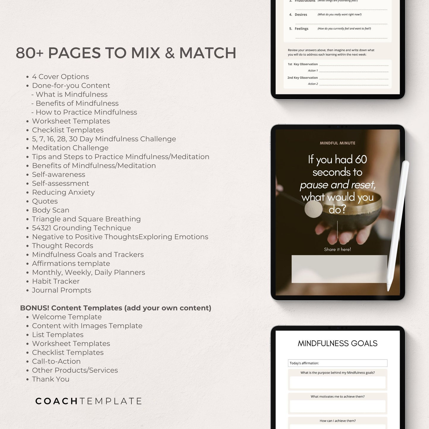 Mindfulness eBook Workbook Coaching Template | Canva Template | For Mental Health Coach, Coaching Business | Lead Magnet Commercial Use CoachTemplate.com CT042c