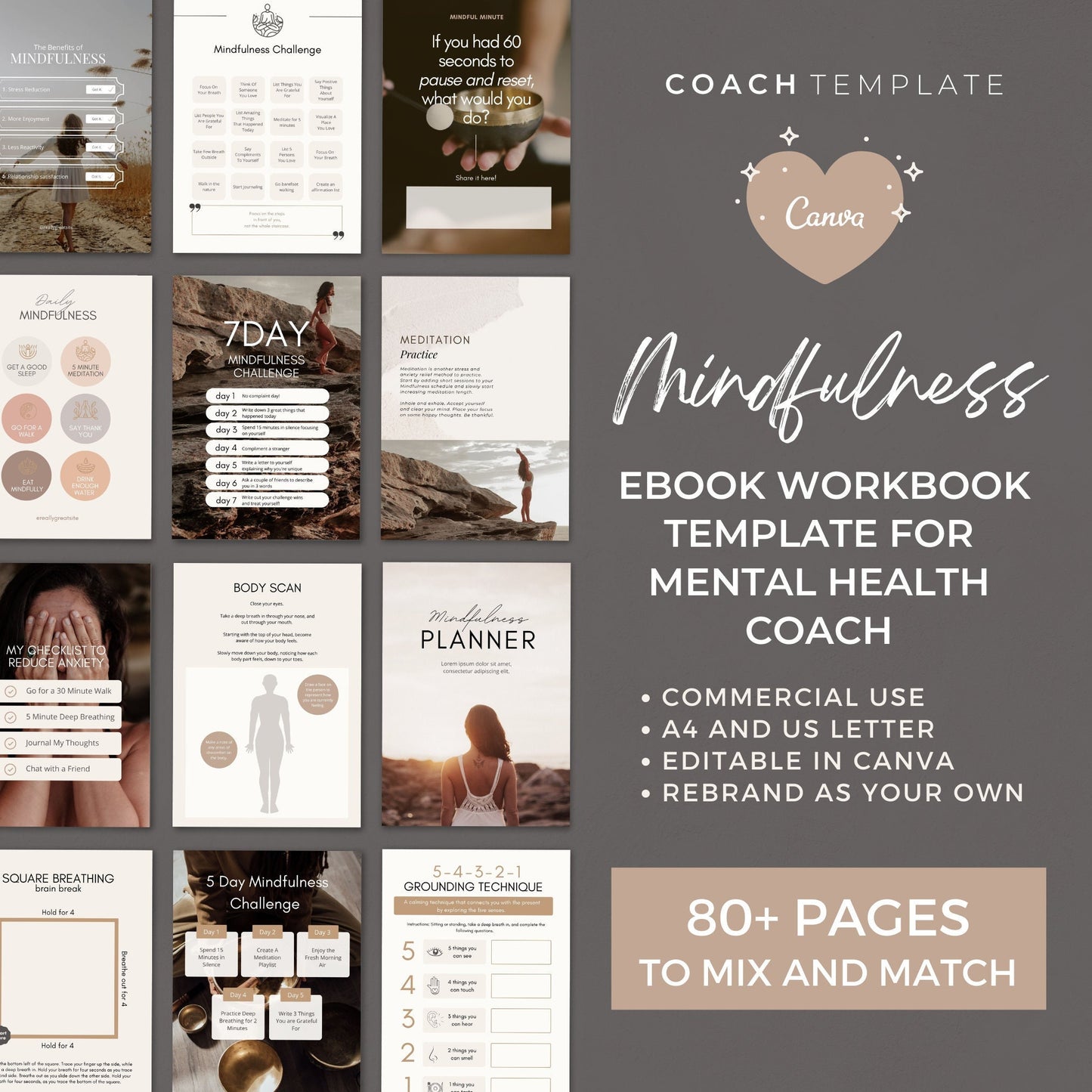 Mindfulness eBook Workbook Coaching Template | Canva Template | For Mental Health Coach, Coaching Business | Lead Magnet Commercial Use