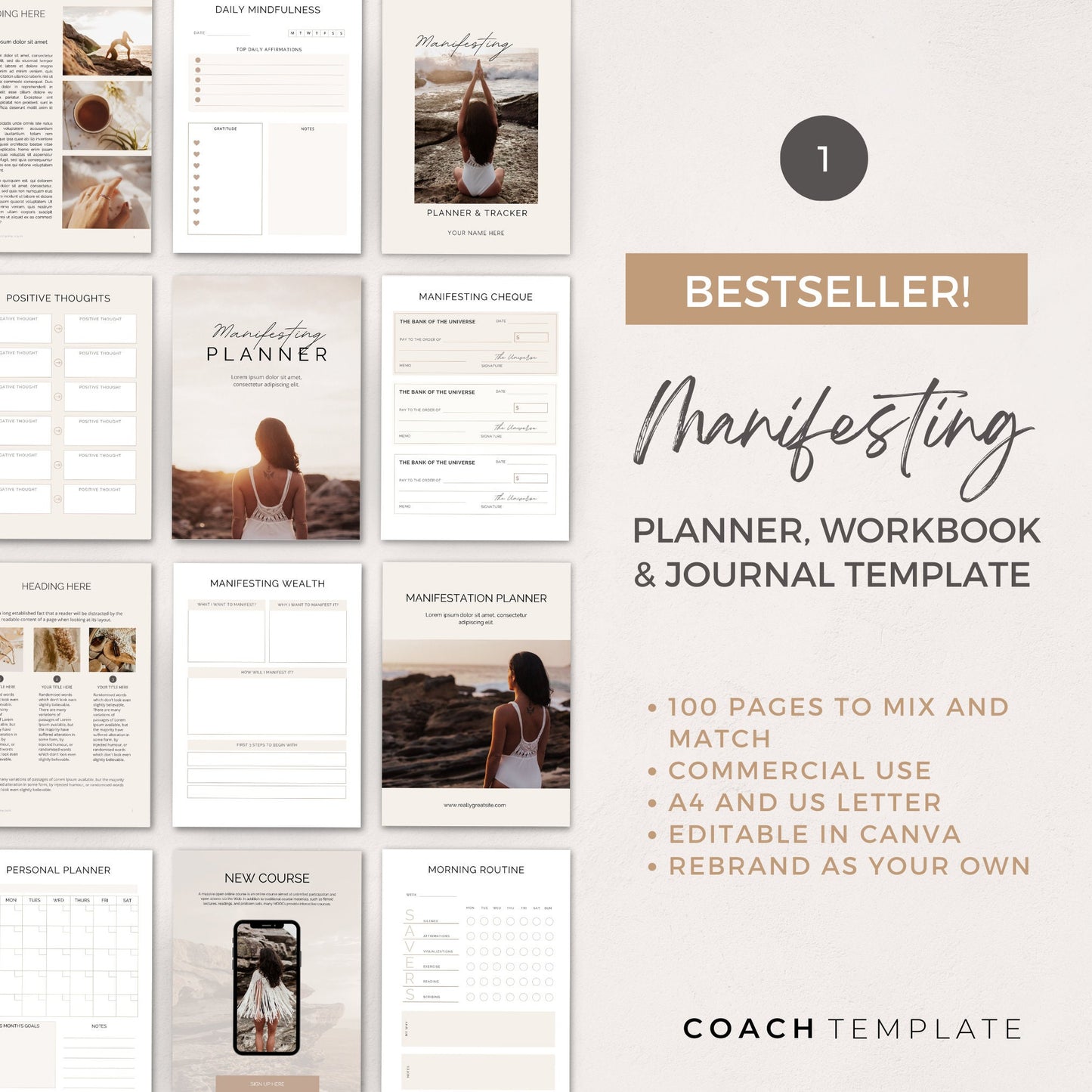 Ultimate Manifesting Canva Template Bundle | Coaching Template | For Life, Wellness, Mindset Coaching and Online Business | Commercial Use Coachtemplate.com CT061