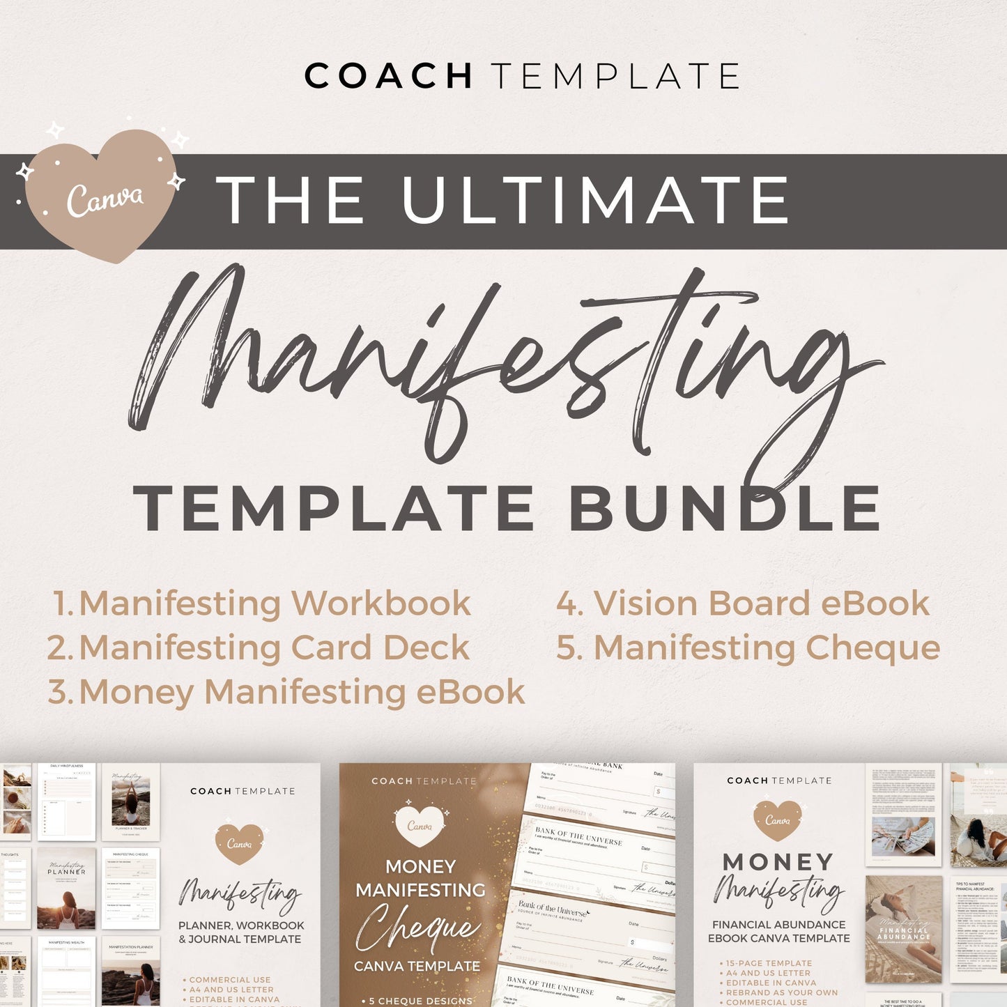 Ultimate Manifesting Canva Template Bundle | Coaching Template | For Life, Wellness, Mindset Coaching and Online Business | Commercial Use Coachtemplate.com CT061