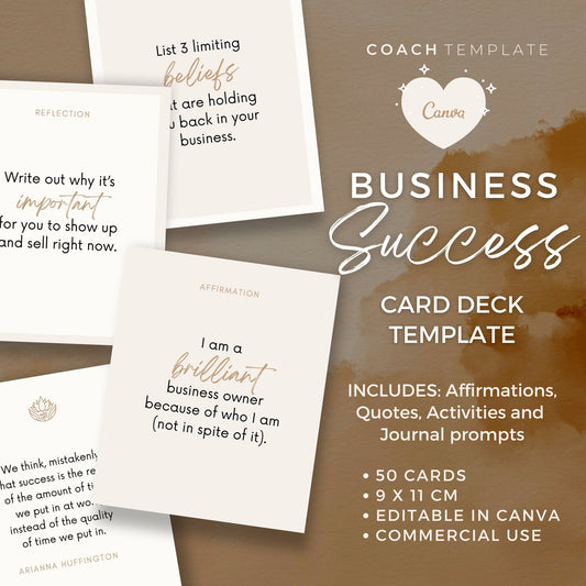 Business Success Card Deck Canva Template | Coaching Template | For Business Mindset Manifesting Coaching | Affirm Cards | Commercial Use