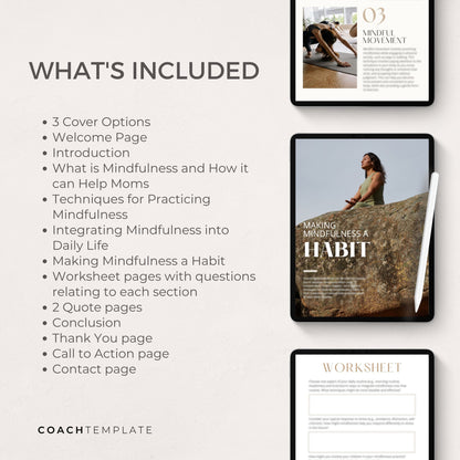 Mindfulness for Moms Editable Ebook Template Canva, Mindfulness Coaching and Online Business, Mental Health and Wellness template, Workbook Lead Magnet Template, Done for You Template, Commercial Use CoachTemplate.com CT062